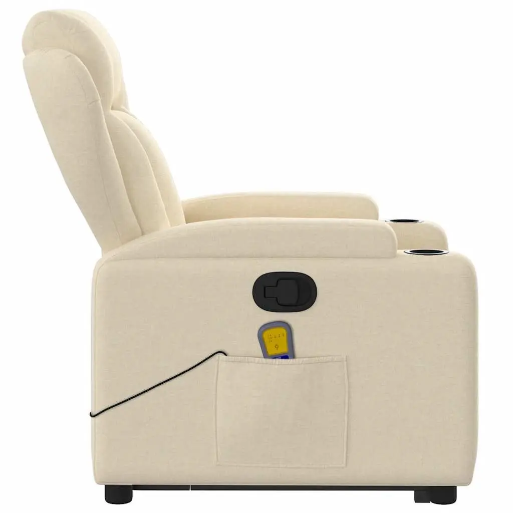 Electric Massage Recliner Chair Cream Power Lift for Elderly with Manual Recline and Vibration Massage