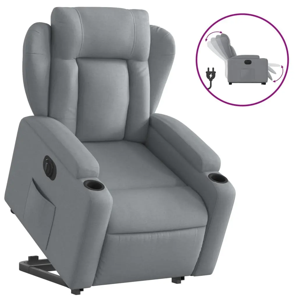 Electric Recliner Chair Grey Fabric Power Lift Armchair