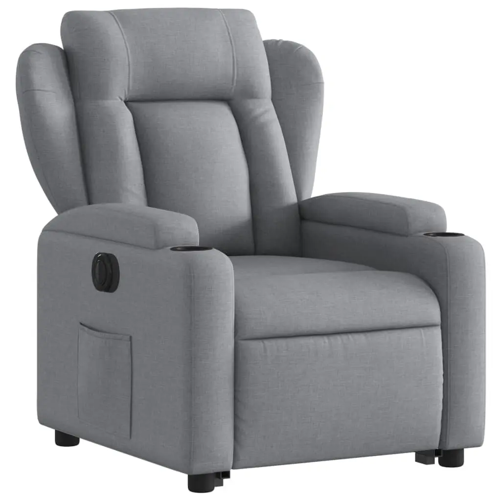 Electric Recliner Chair Grey Fabric Power Lift Armchair