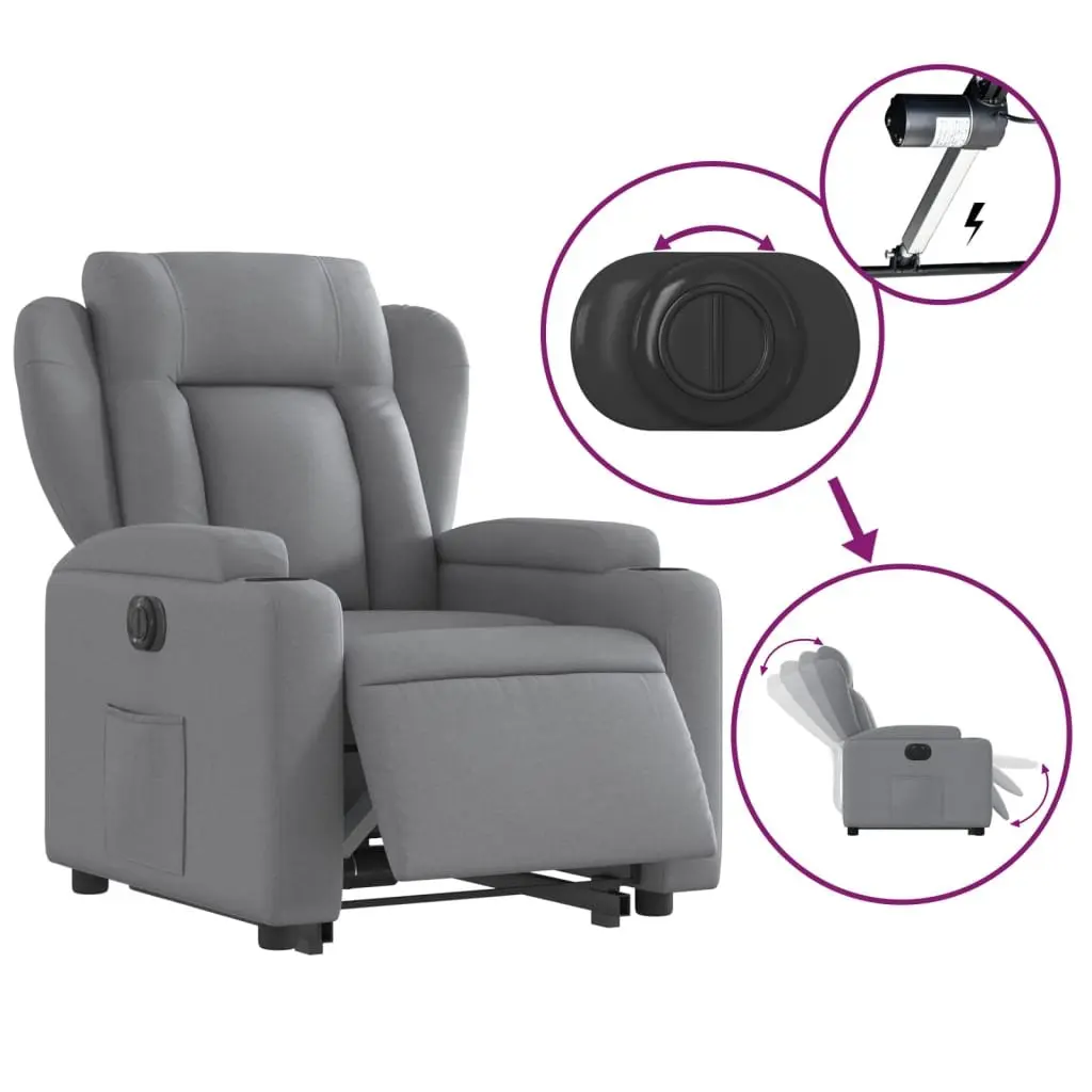 Electric Recliner Chair Grey Fabric Power Lift Armchair