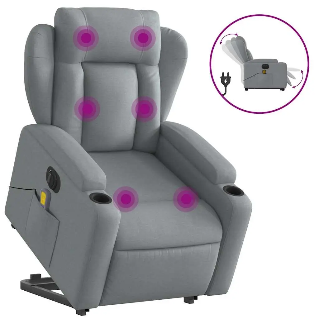 Power Lift Electric Massage Recliner Chair Grey Fabric Vibration Therapy