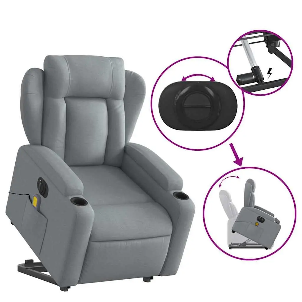 Power Lift Electric Massage Recliner Chair Grey Fabric Vibration Therapy