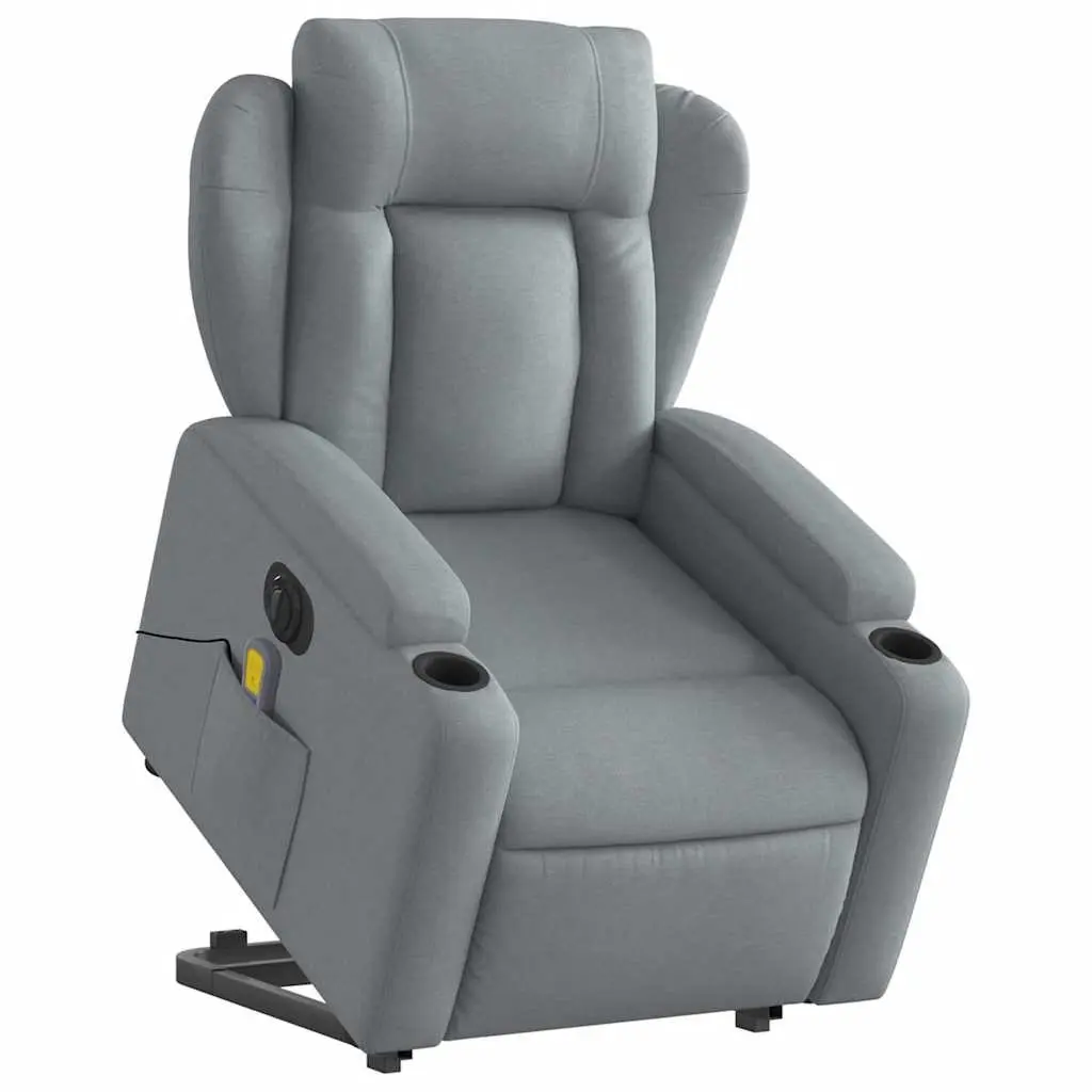 Power Lift Electric Massage Recliner Chair Grey Fabric Vibration Therapy