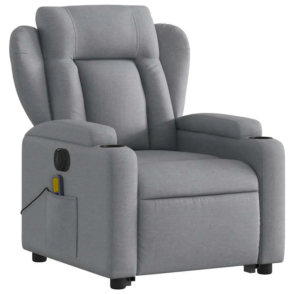 Power Lift Electric Massage Recliner Chair Grey Fabric Vibration Therapy