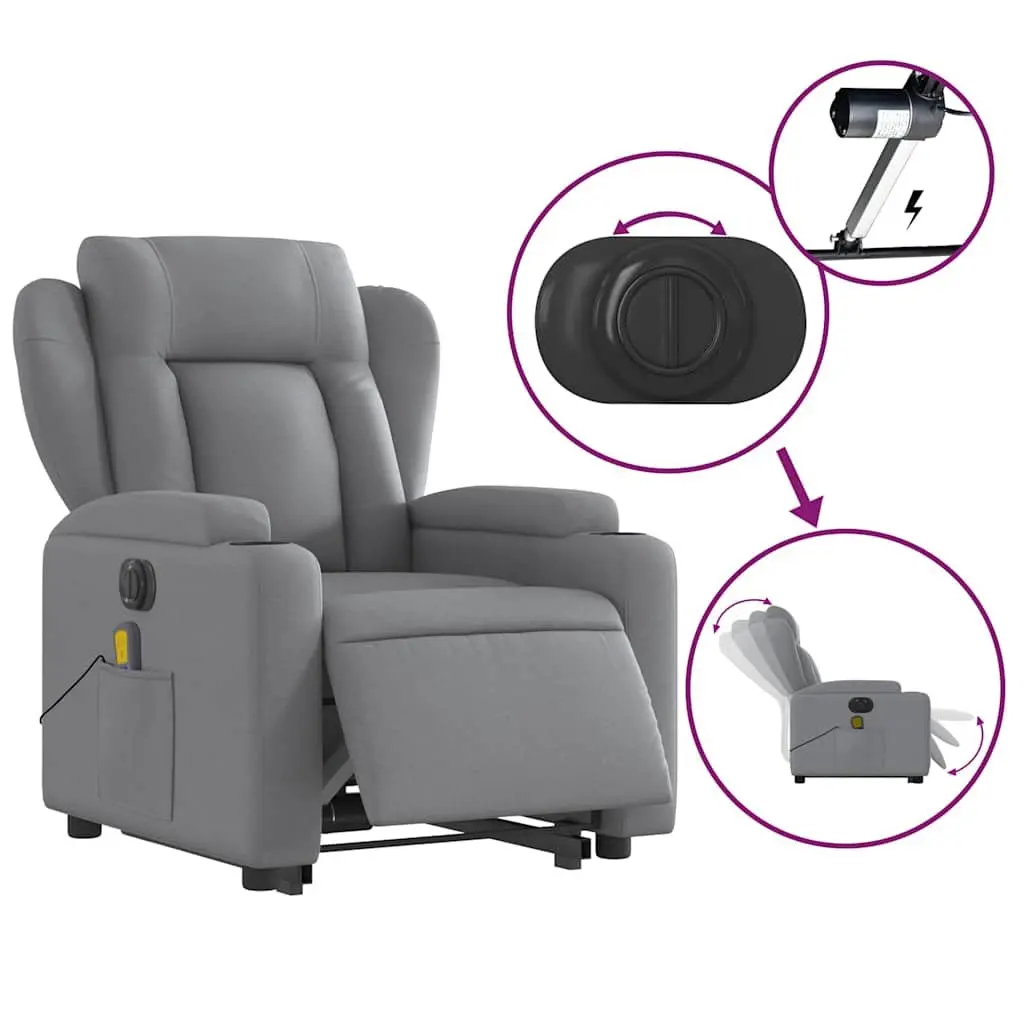 Power Lift Electric Massage Recliner Chair Grey Fabric Vibration Therapy