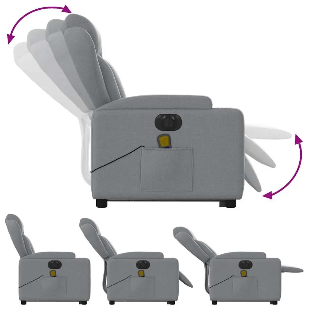 Power Lift Electric Massage Recliner Chair Grey Fabric Vibration Therapy