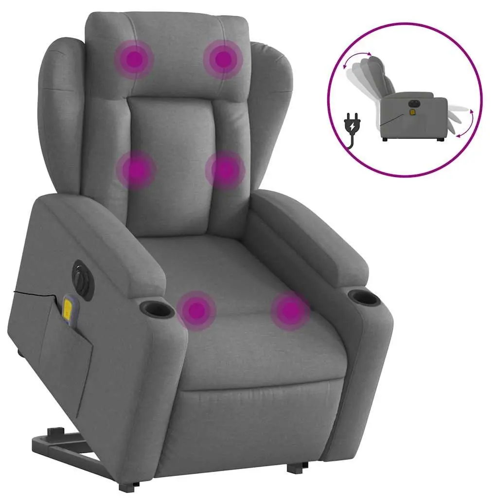 Electric Massage Chair Grey Fabric Recliner Lift Armchair