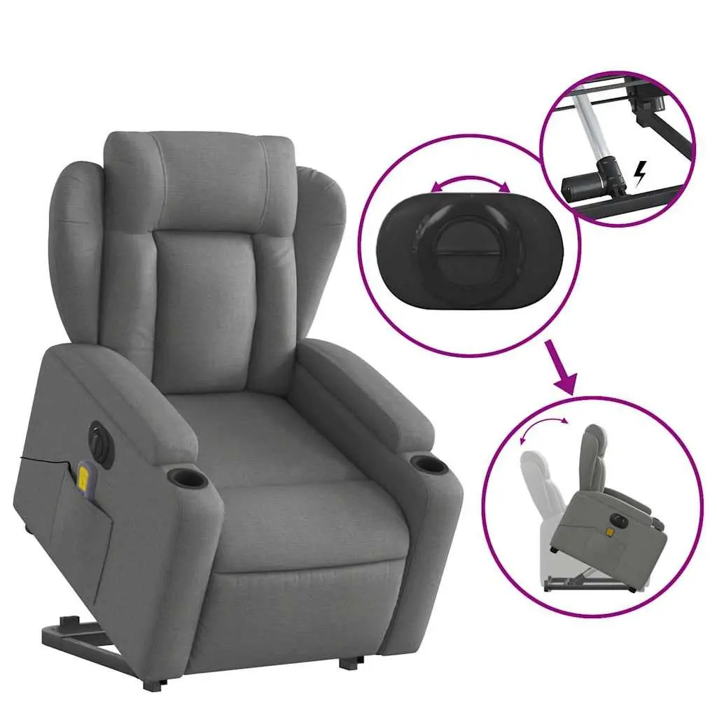 Electric Massage Chair Grey Fabric Recliner Lift Armchair