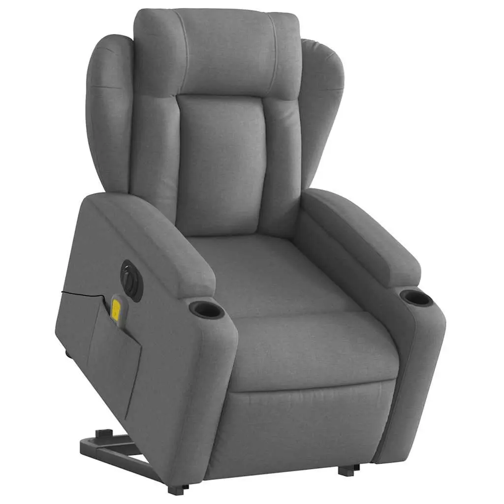 Electric Massage Chair Grey Fabric Recliner Lift Armchair