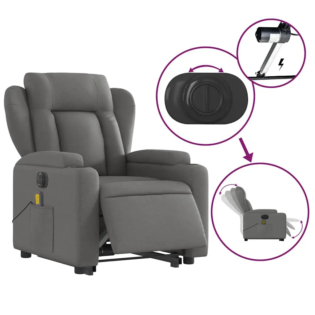 Electric Massage Chair Grey Fabric Recliner Lift Armchair