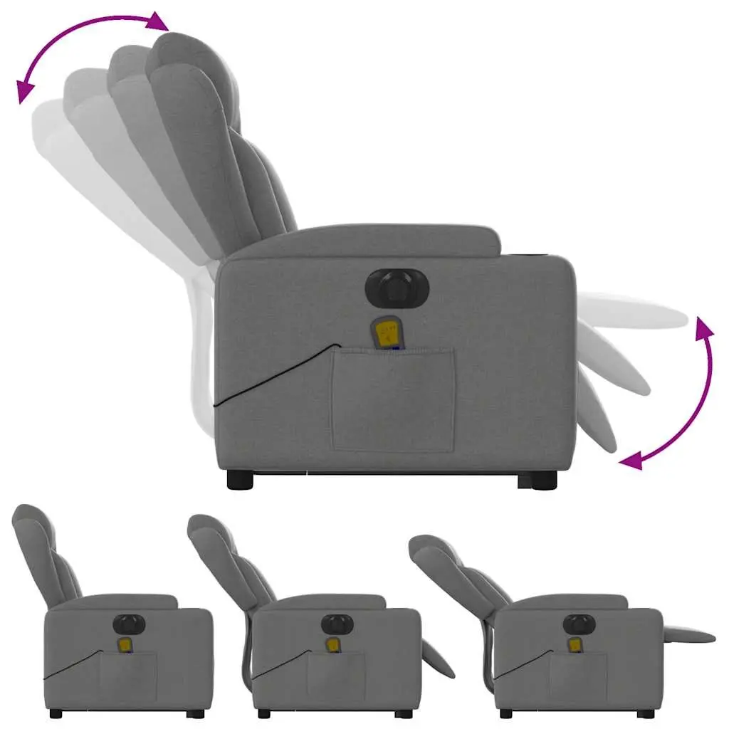 Electric Massage Chair Grey Fabric Recliner Lift Armchair