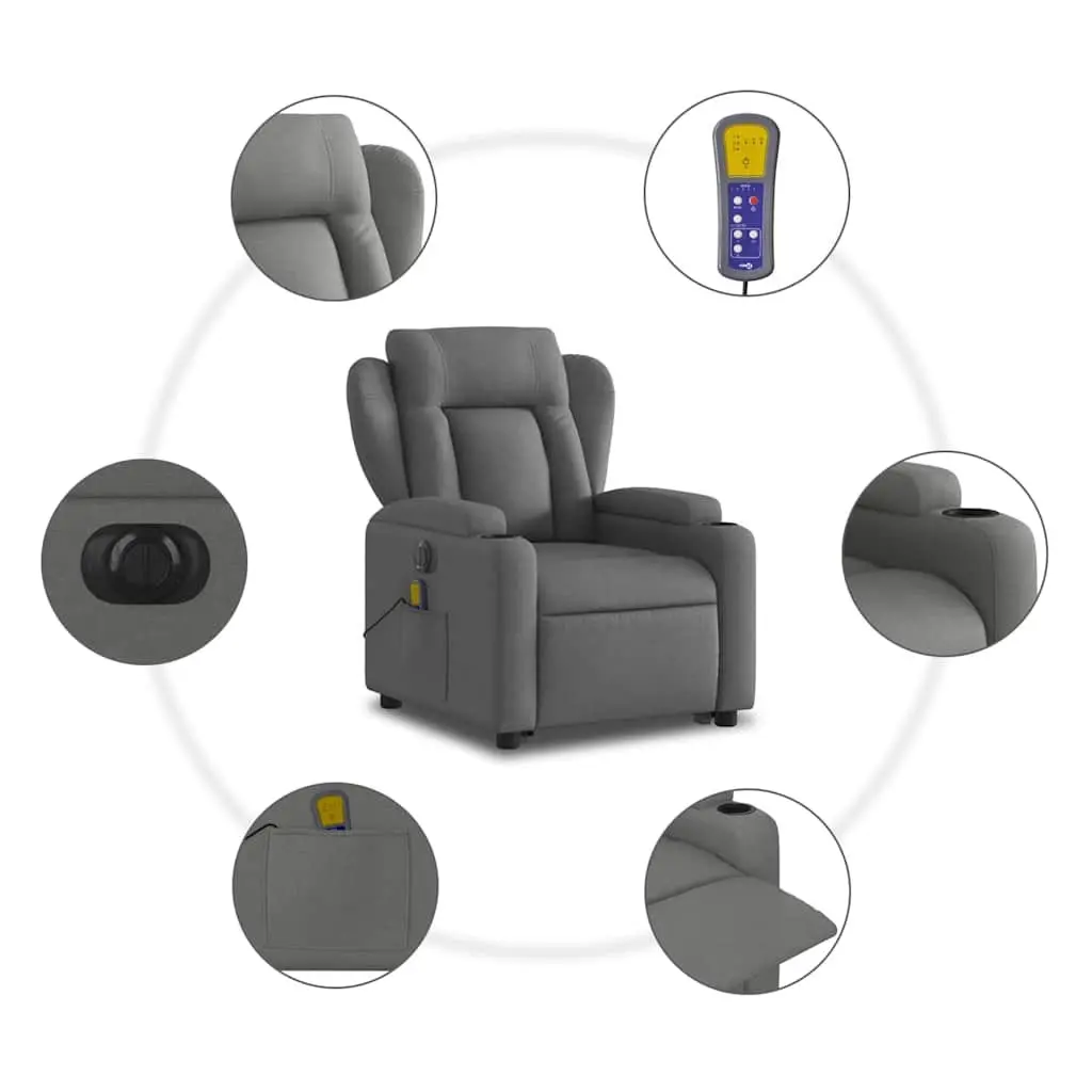 Electric Massage Chair Grey Fabric Recliner Lift Armchair