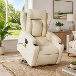 Cream Fabric Electric Stand Up Massage Recliner Chair