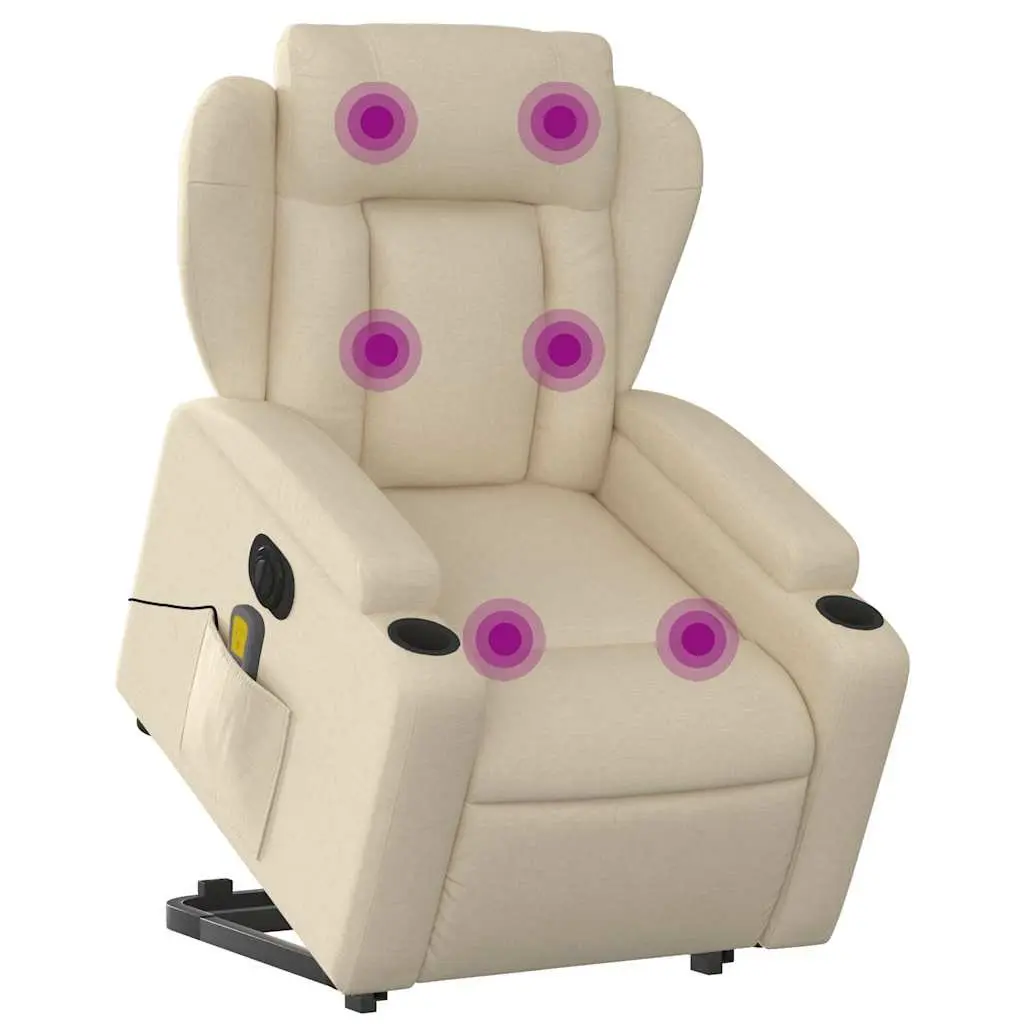 Electric Massage Recliner Chair Cream Fabric Lift Recline 135 Degrees