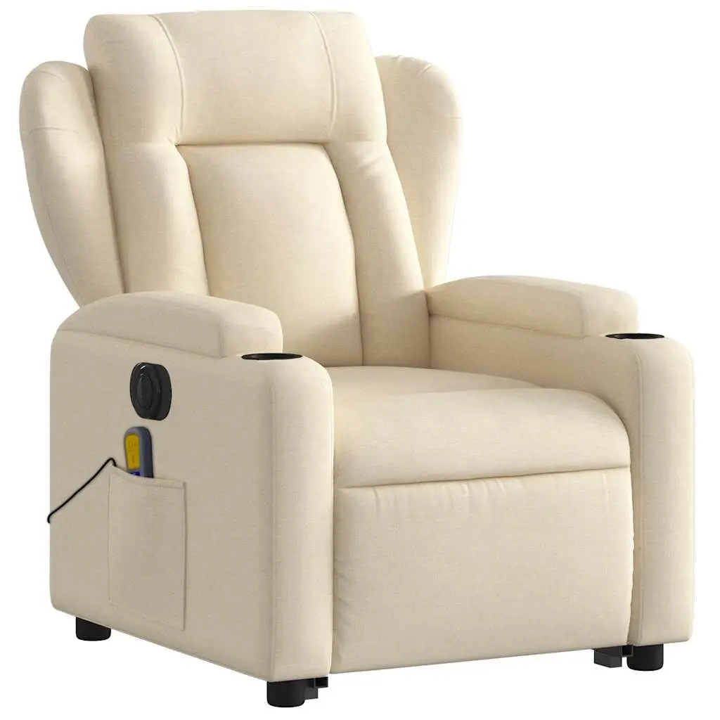 Electric Massage Recliner Chair Cream Fabric Lift Recline 135 Degrees