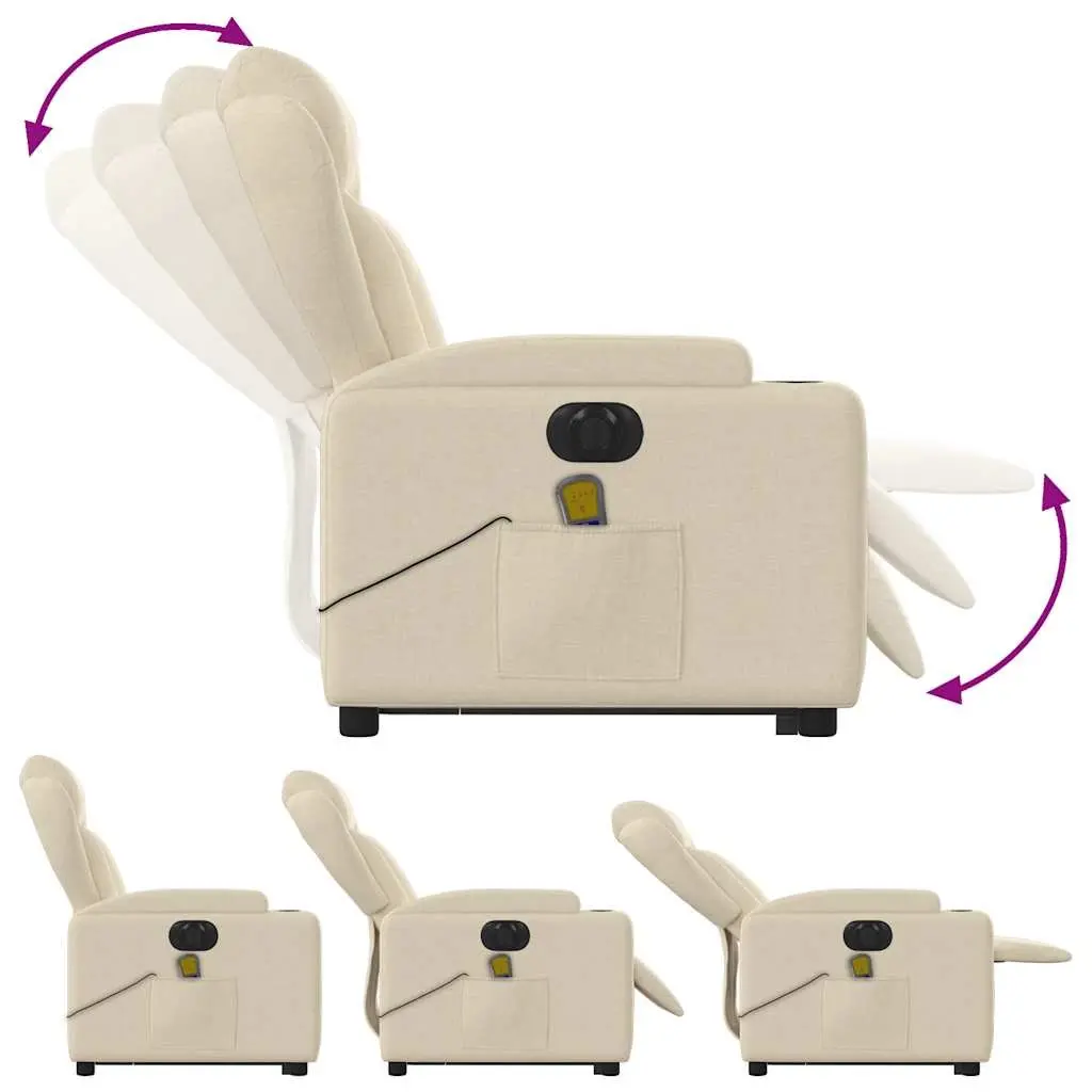 Electric Massage Recliner Chair Cream Fabric Lift Recline 135 Degrees