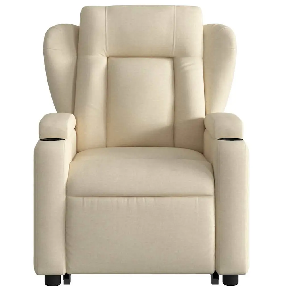 Electric Massage Recliner Chair Cream Fabric Lift Recline 135 Degrees