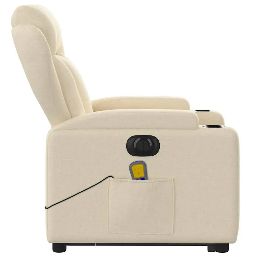 Electric Massage Recliner Chair Cream Fabric Lift Recline 135 Degrees