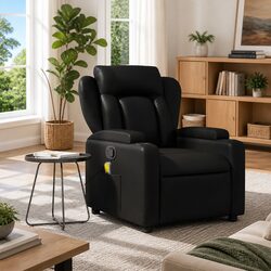 Massage Recliner Chair in Black Faux Leather with Cup Holders