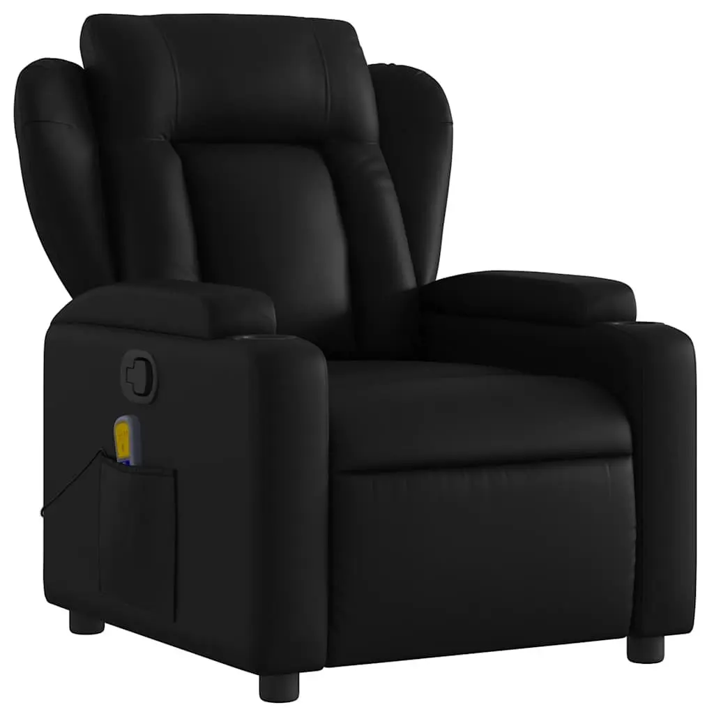 Massage Recliner Chair Black Faux Leather Manual Reclining Armchair