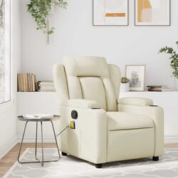 Massage Recliner Chair Cream Faux Leather Manual Reclining Armchair with 6
