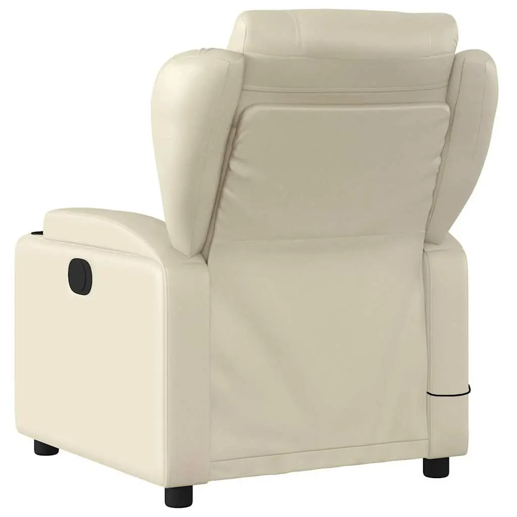 Massage Recliner Chair Cream Faux Leather Manual Reclining Armchair 6 Massage Points