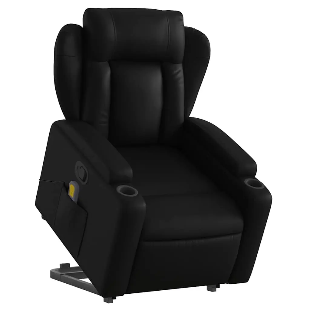 Stand Up Massage Recliner Chair Black Faux Leather Power Lift Armchair Elderly