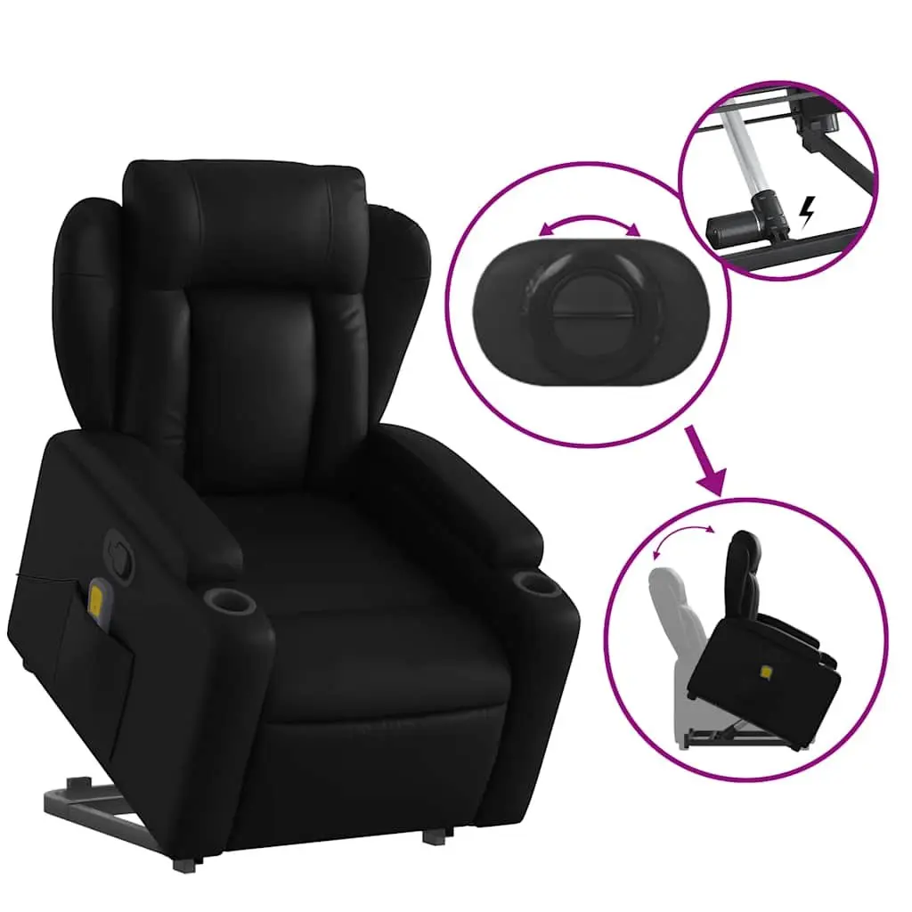 Stand Up Massage Recliner Chair Black Faux Leather Power Lift Armchair Elderly