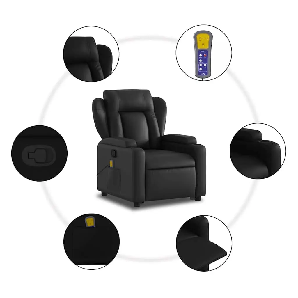 Stand Up Massage Recliner Chair Black Faux Leather Power Lift Armchair Elderly