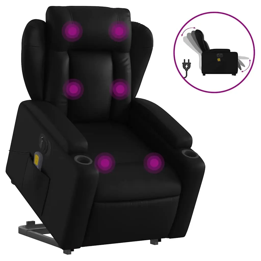 Electric Massage Chair Recliner Black Faux Leather 135 Degrees Power Lift Function