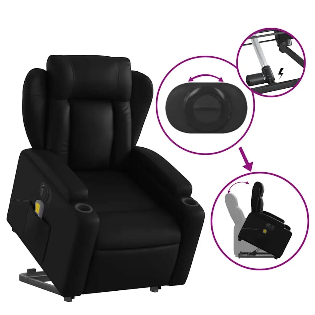Electric Massage Chair Recliner Black Faux Leather 135 Degrees Power Lift Function