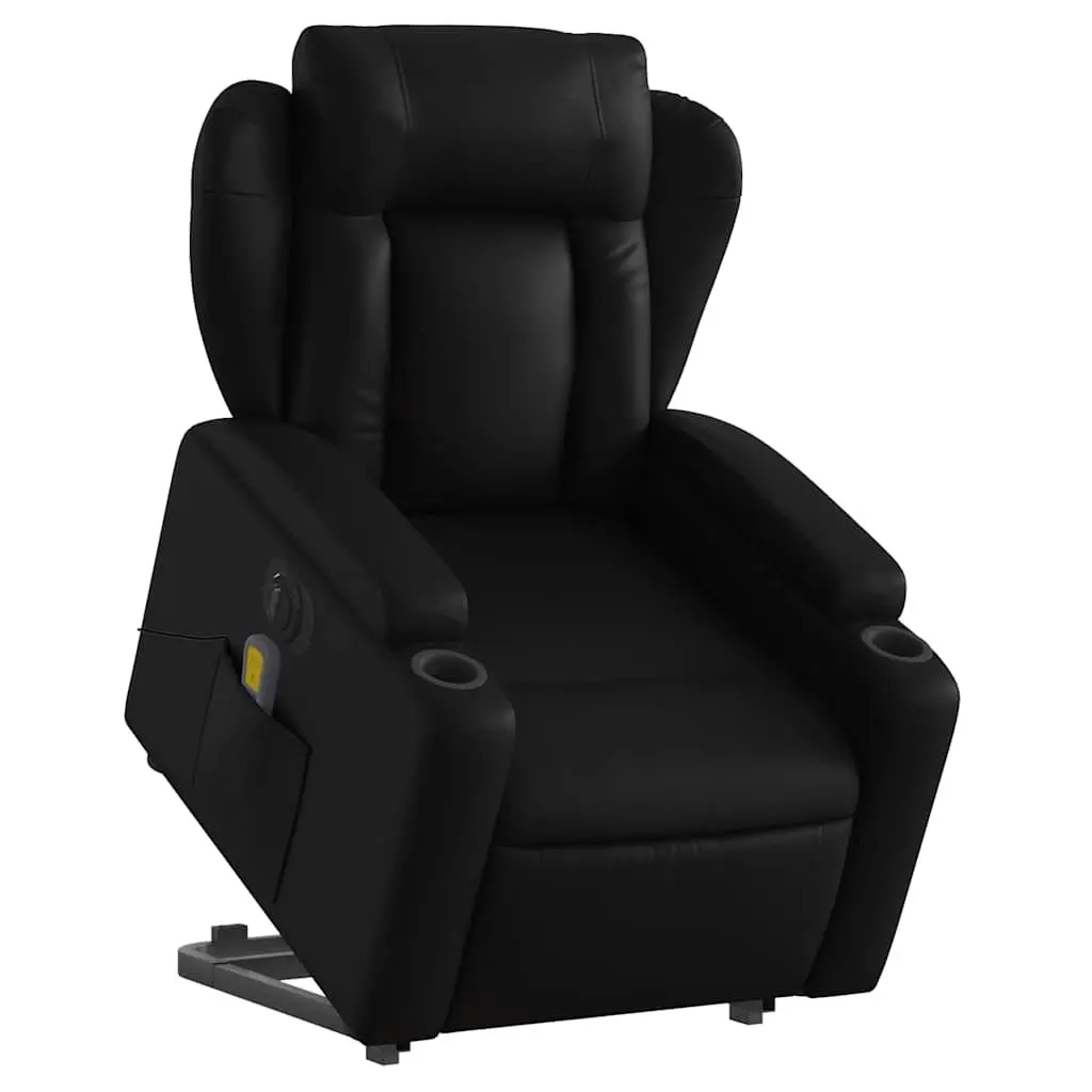 Electric Massage Chair Recliner Black Faux Leather 135 Degrees Power Lift Function