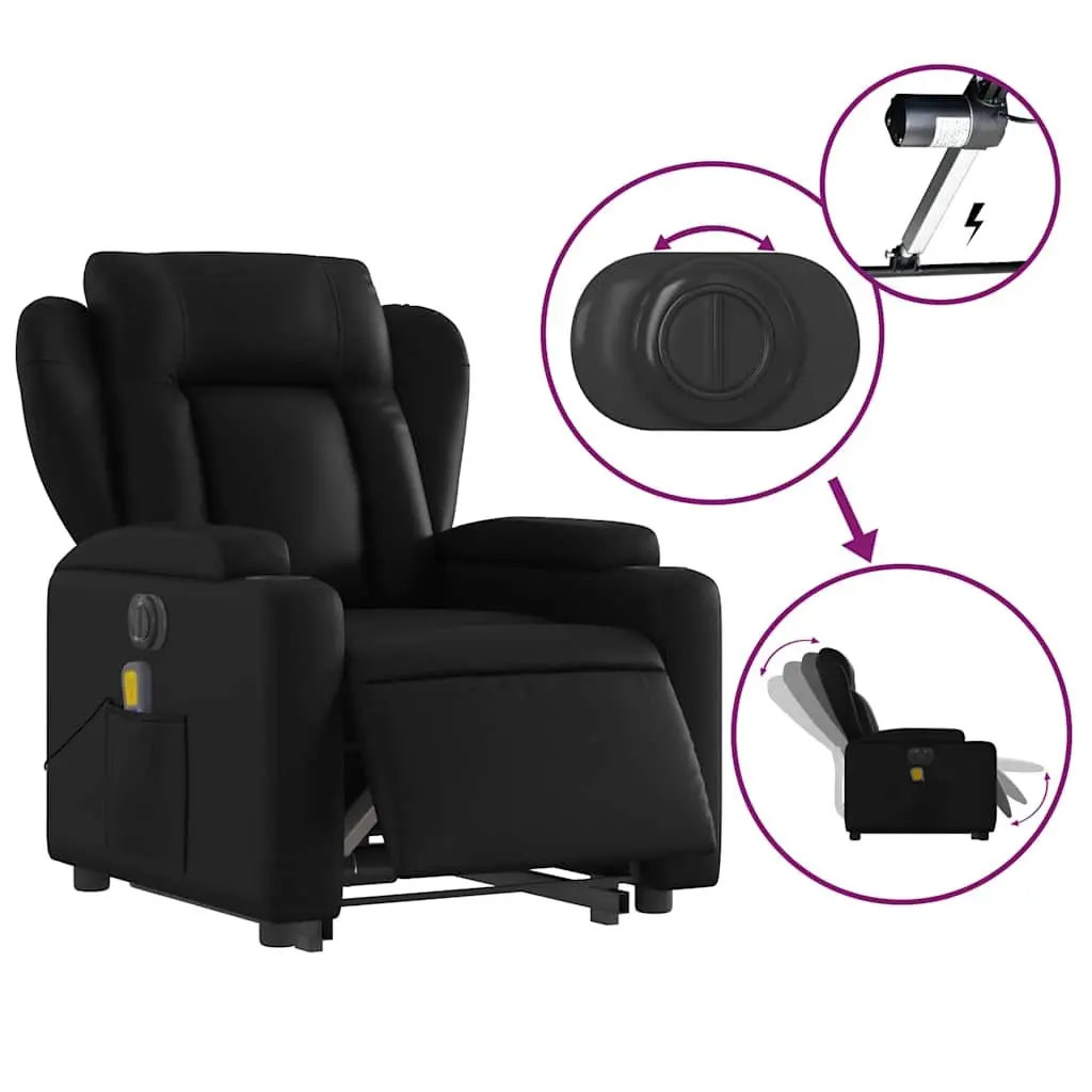 Electric Massage Chair Recliner Black Faux Leather 135 Degrees Power Lift Function