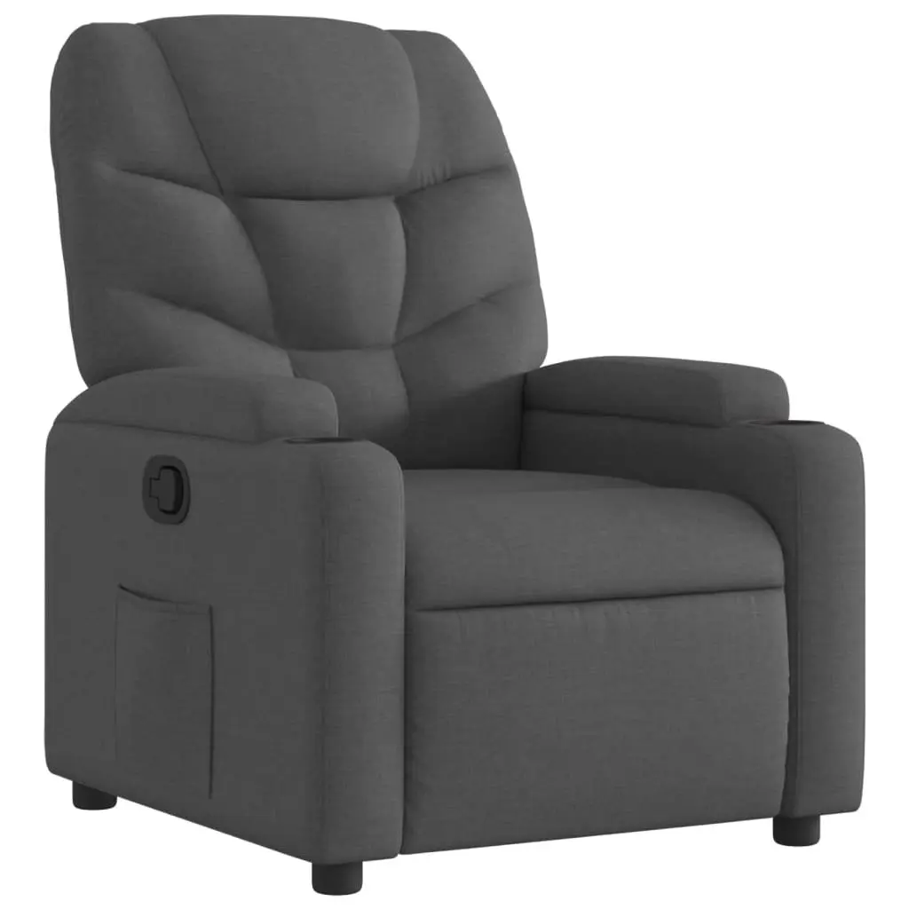 Manual Recliner Armchair Grey Fabric with Adjustable Backrest Footrest Cup Holders