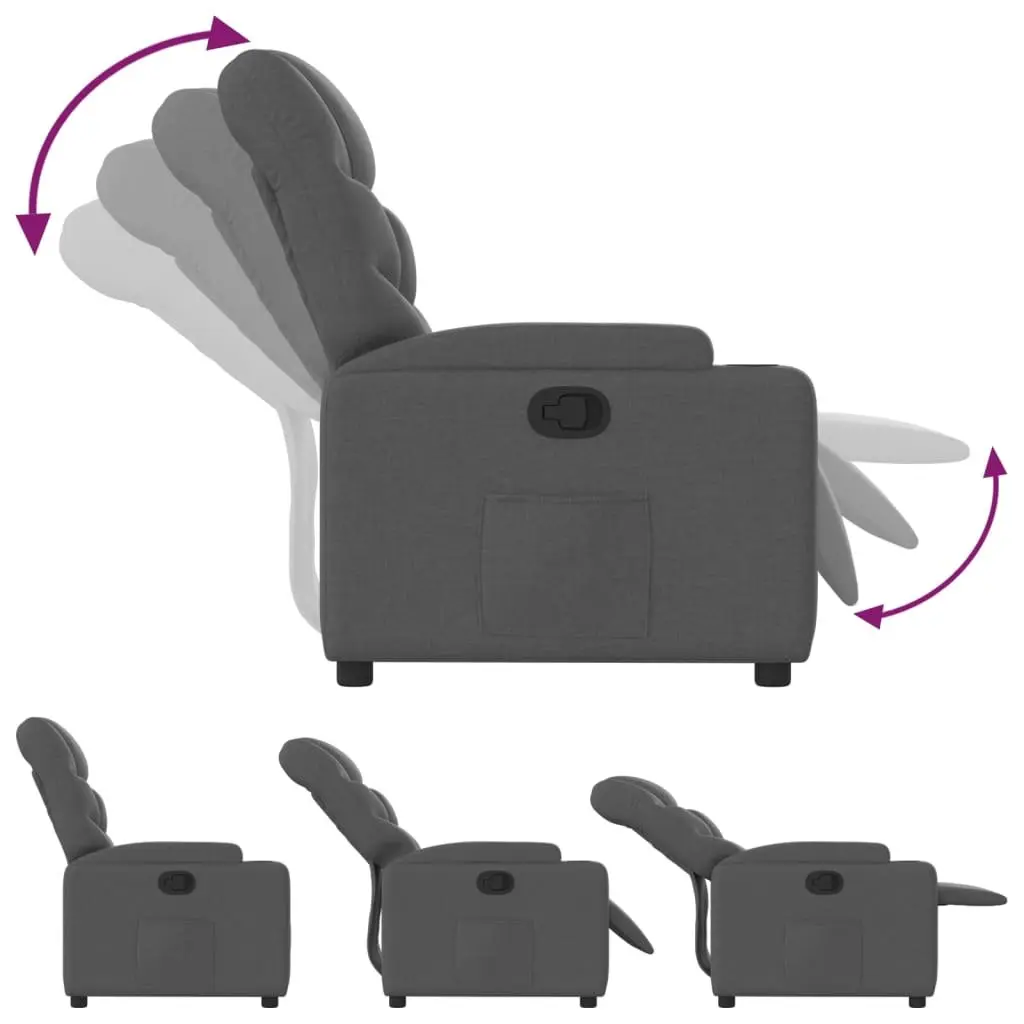 Manual Recliner Armchair Grey Fabric with Adjustable Backrest Footrest Cup Holders