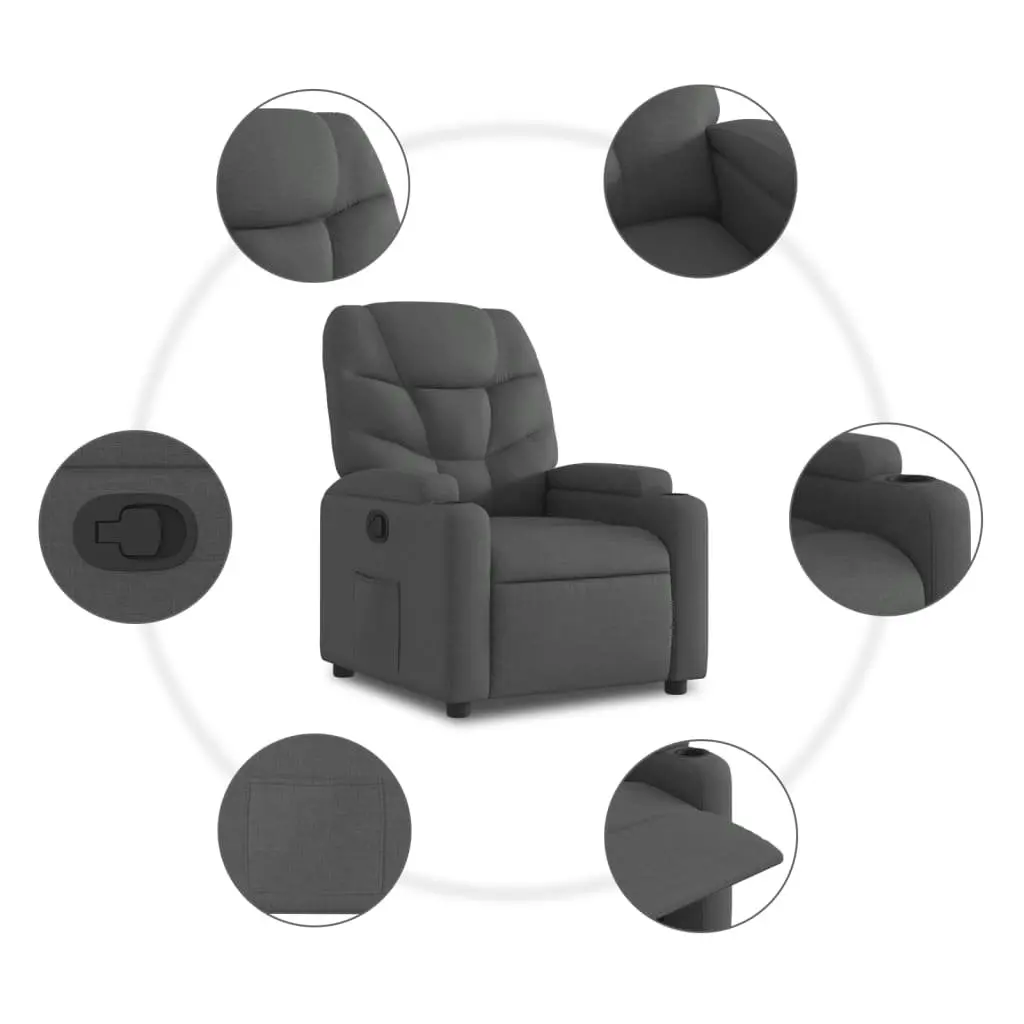 Manual Recliner Armchair Grey Fabric with Adjustable Backrest Footrest Cup Holders