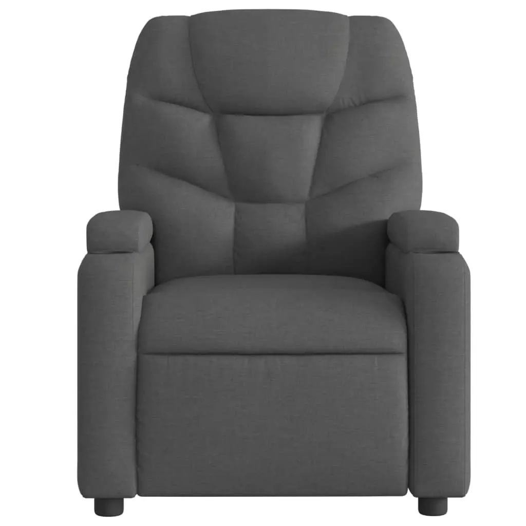 Manual Recliner Armchair Grey Fabric with Adjustable Backrest Footrest Cup Holders