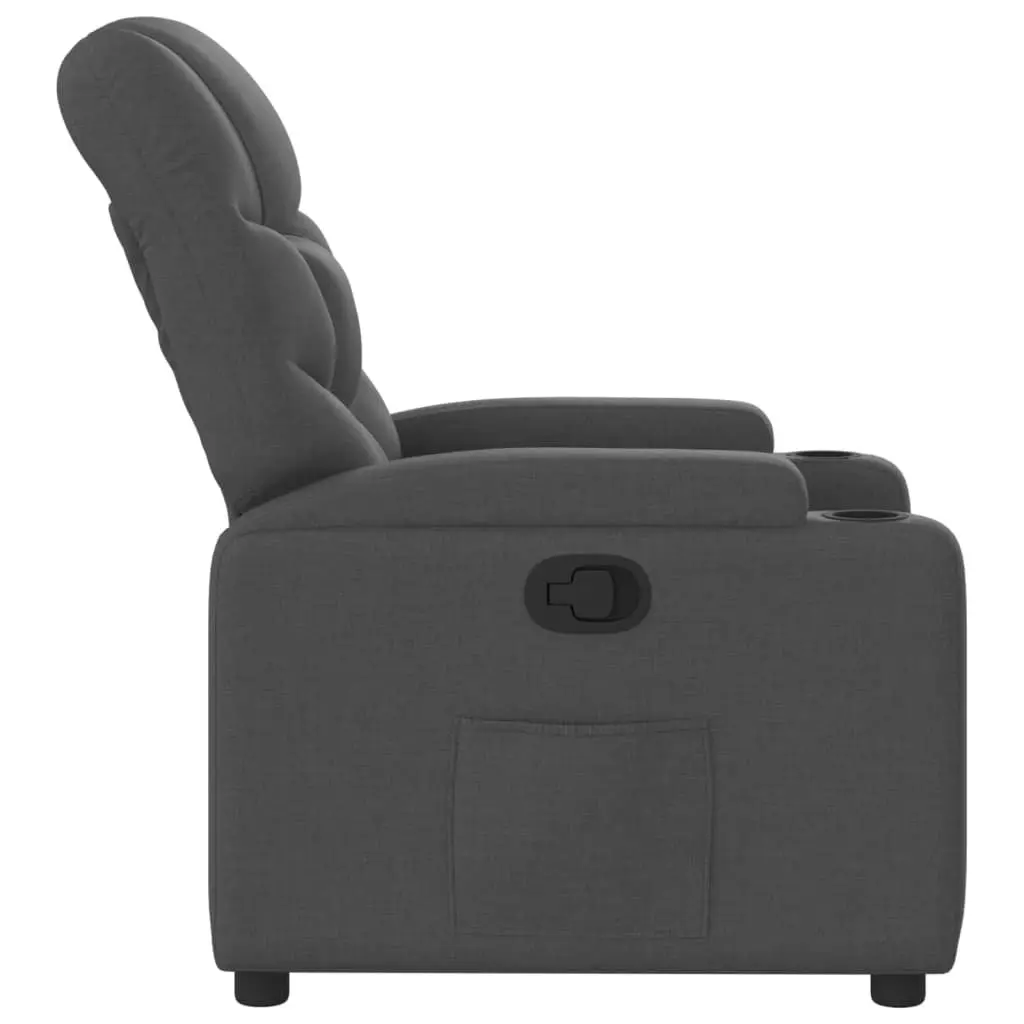 Manual Recliner Armchair Grey Fabric with Adjustable Backrest Footrest Cup Holders