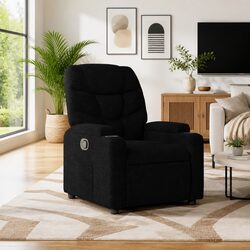 Black Fabric Manual Recliner with Cup Holders