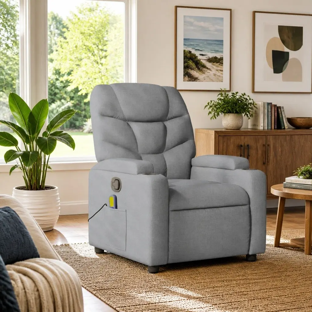 Grey Fabric Massage Recliner Chair