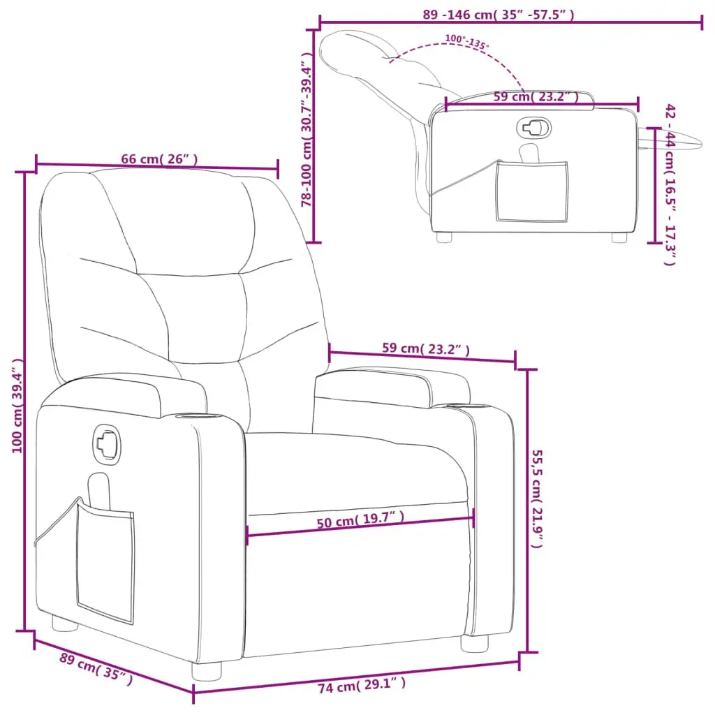 Massage Recliner Chair Grey Fabric Manual Recline Vibration 6 Points Armchair