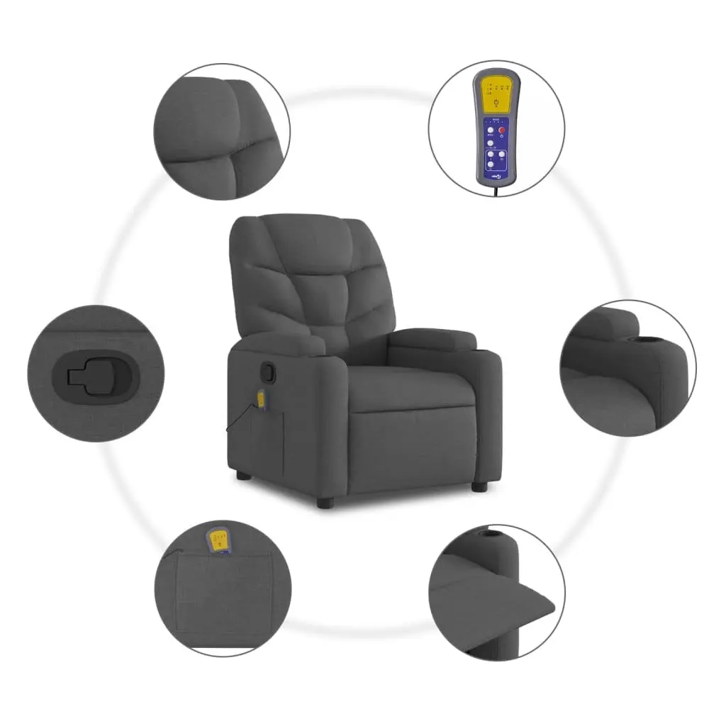 Massage Recliner Chair Grey Fabric Manual Recline Vibration 6 Points Armchair