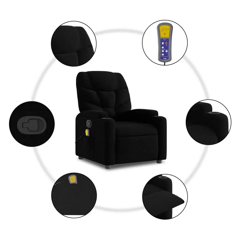 Massage Recliner Chair Black Fabric Manual Recline Vibration Armchair