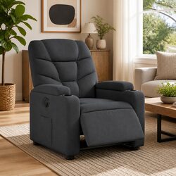 Grey Fabric Electric Recliner Armchair with Adjustable Features