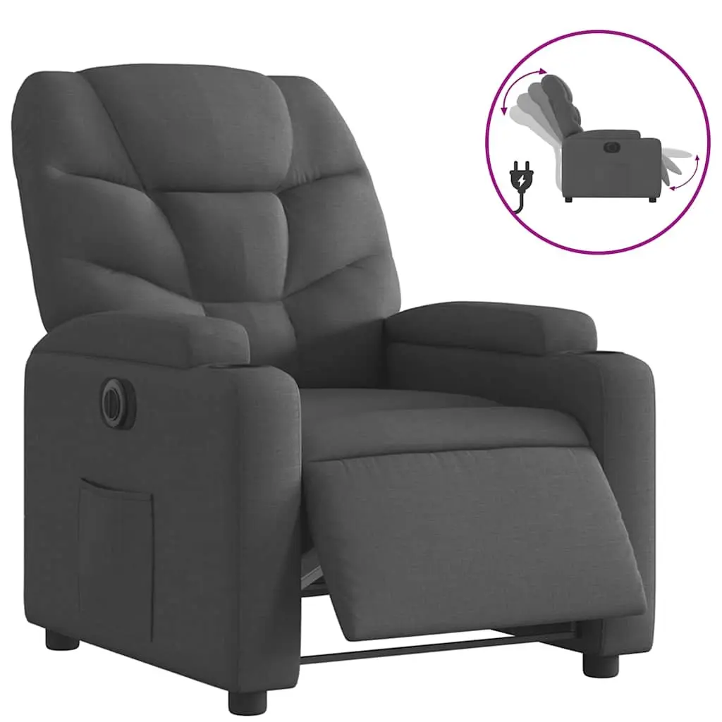 Electric Recliner Chair Grey Fabric Adjustable Footrest Backrest