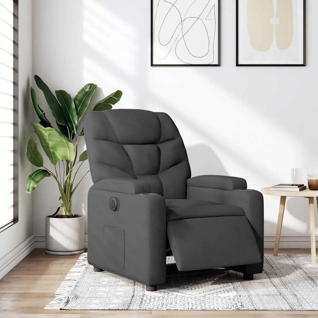 Electric Recliner Chair Grey Fabric Adjustable Footrest Backrest