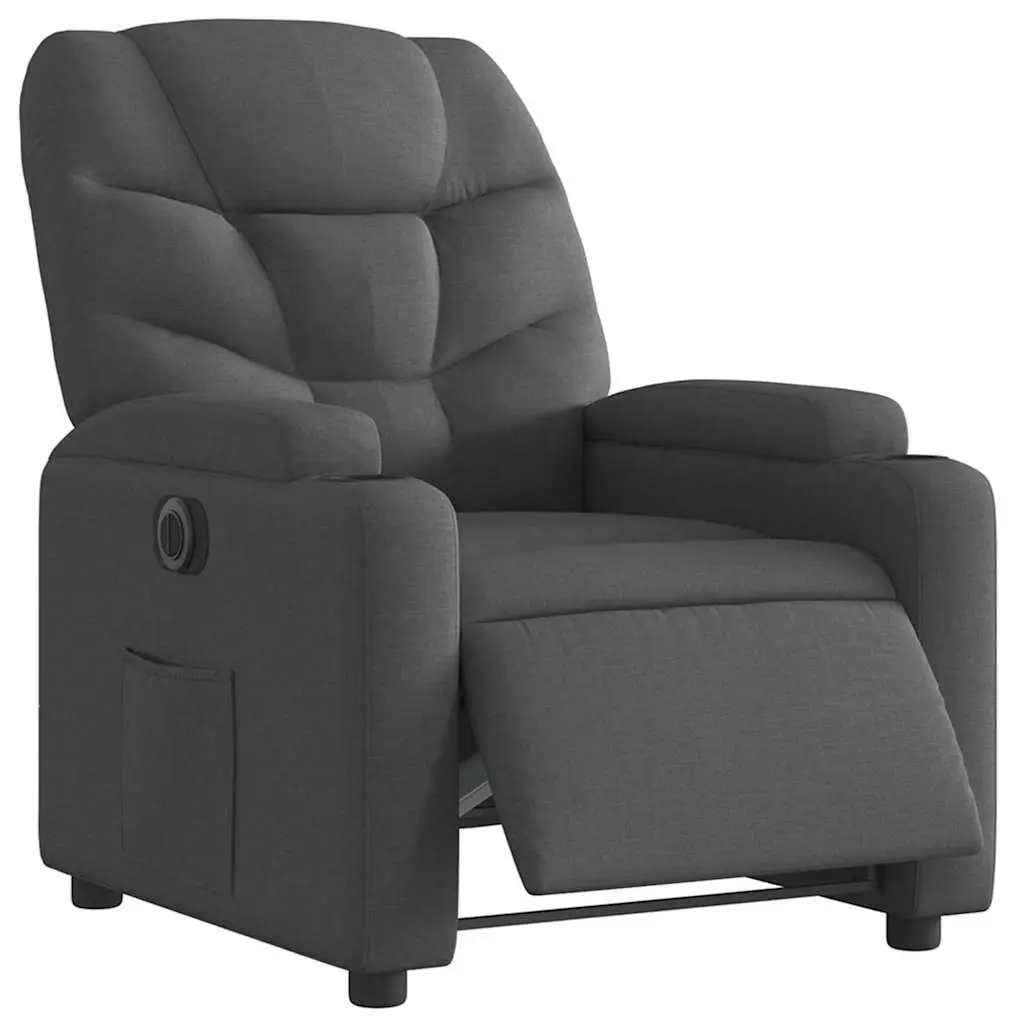 Electric Recliner Chair Grey Fabric Adjustable Footrest Backrest