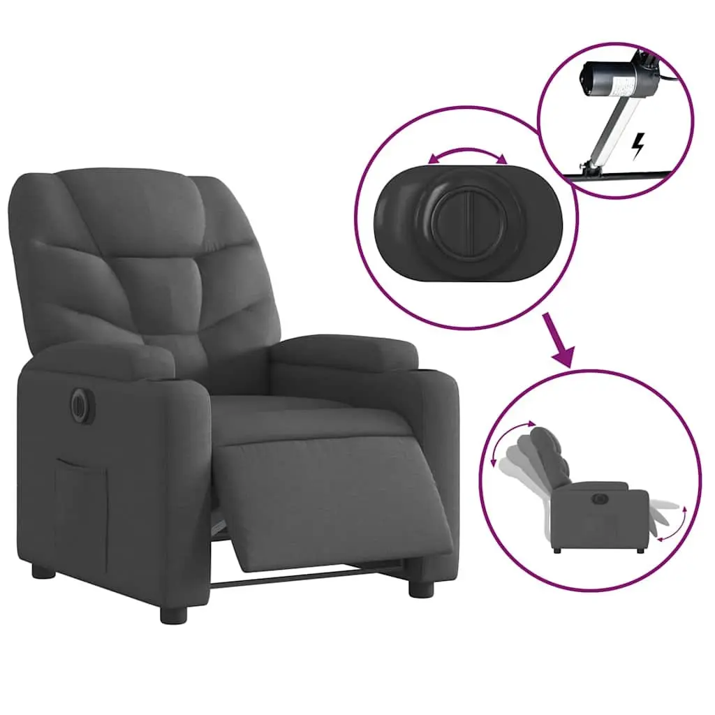 Electric Recliner Chair Grey Fabric Adjustable Footrest Backrest