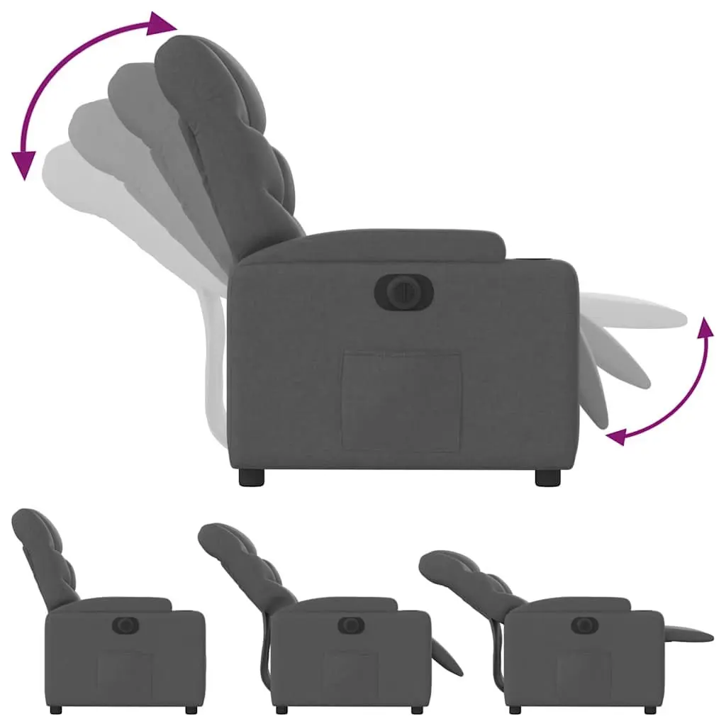 Electric Recliner Chair Grey Fabric Adjustable Footrest Backrest