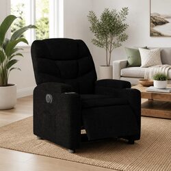 Electric Recliner Chair in Black Fabric with Cup Holders